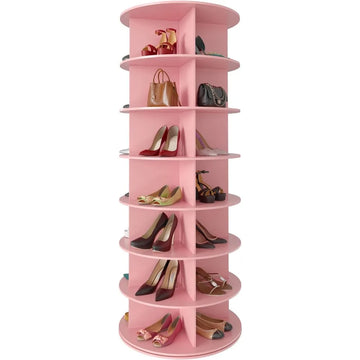 7 Tier Rotating Shoe Rack Tower, Revolving 360 Shoe Rack Storage Round Carousel