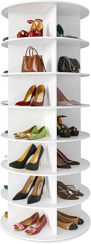 7 Tier Rotating Shoe Rack Tower, Spinning Shoe Display Lazy Susan, Revolving 360 Shoe Rack Storage Round Carousel, Vertical