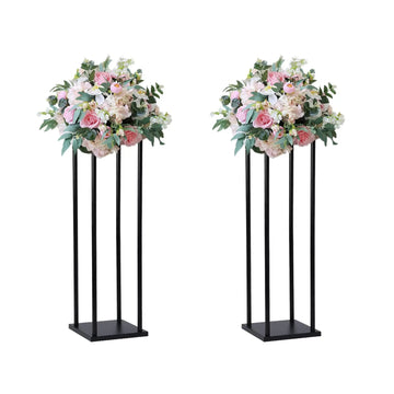 2 Pcs Wedding Centerpiece Table Decoration Matte Black Flower Stand Metal Vase Column Pillar Centerpiece for Event Party Decor