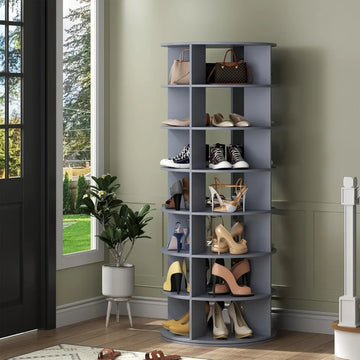 Rotating Shoe Rack Tower, 7-Tier Spinning Shoe Tower, 360°Freestanding Revolving Storage Organizer, Lazy Susan Shoe Rack