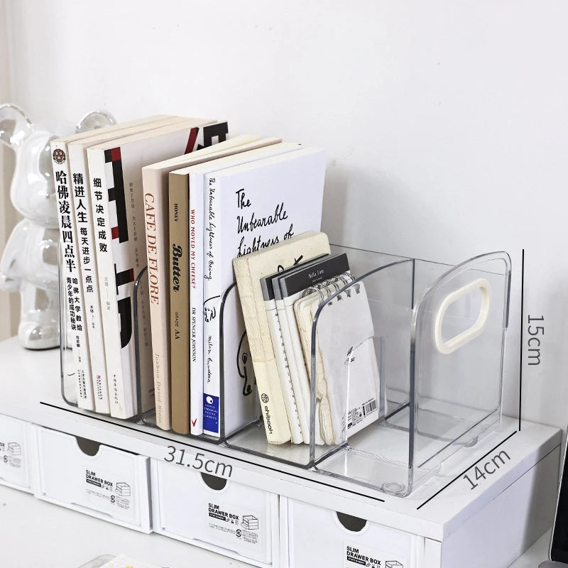 Clear Acrylic Bookends Convenient Desk Organizer With Handle Desktop Sorting Rack Divided Plastic Book Stand Bedroom Organizer