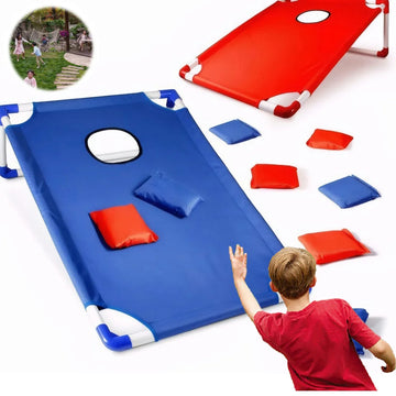 Portable Cornhole Set with 3 Red 3 Blue Bags Toss Games for Kids Adults Family Outdoor Yard Beach