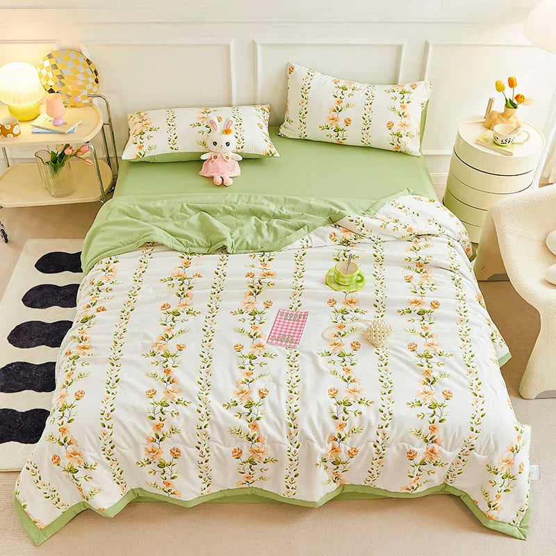 Botanical Floral Leaves Quilt Soft Comfortable Air-Conditioning