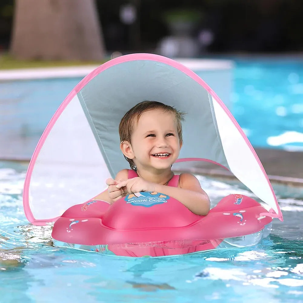 Baby Swimming Float With Canopy Inflatable Infant Ring Kids Pool