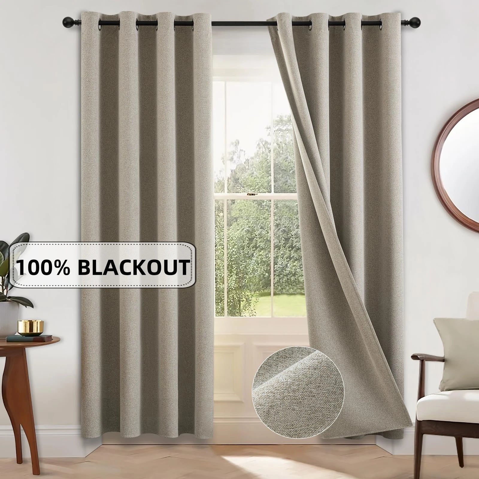 310cm Height Custom Made 100% Blackout Living Room Window Faux Linen Curtains