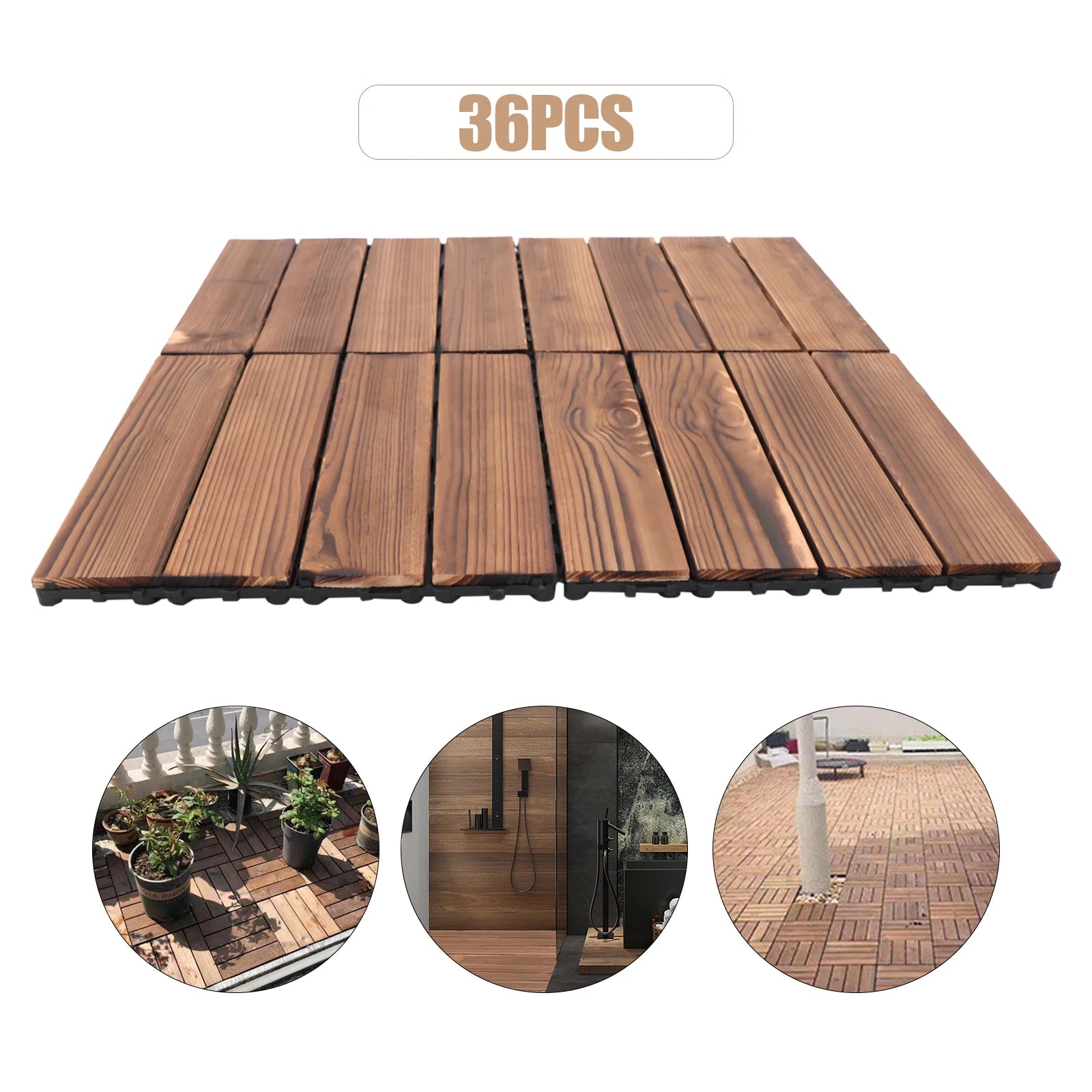 36 PCS Deck Tiles,12in Camphor Pine Wood Tiles All Weather